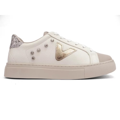 Detalhe - Tênis Via Marte Casual 082-012 Bege/Milk/Dourado/Pr