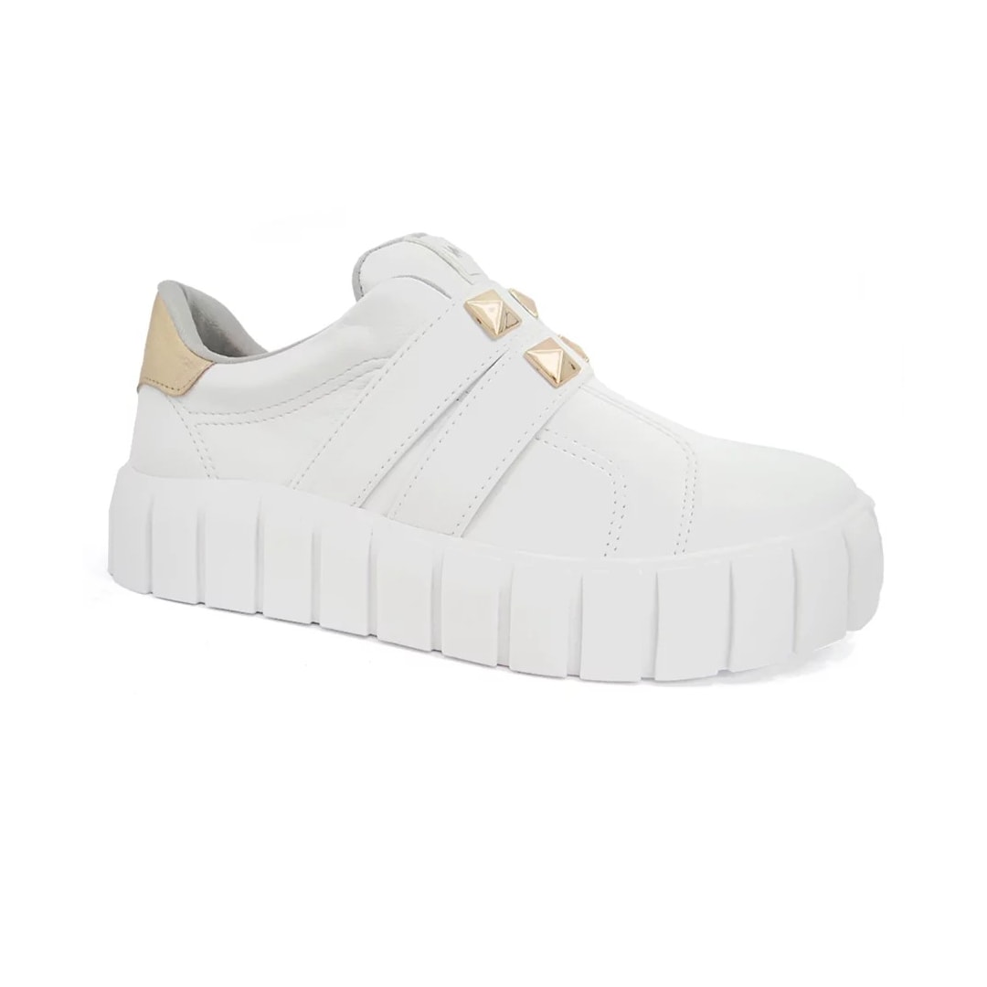 Tênis Via Marte Casual 22-16606 Branco/Gold Tênis Via Marte Casual 22-16606 Branco/Gold