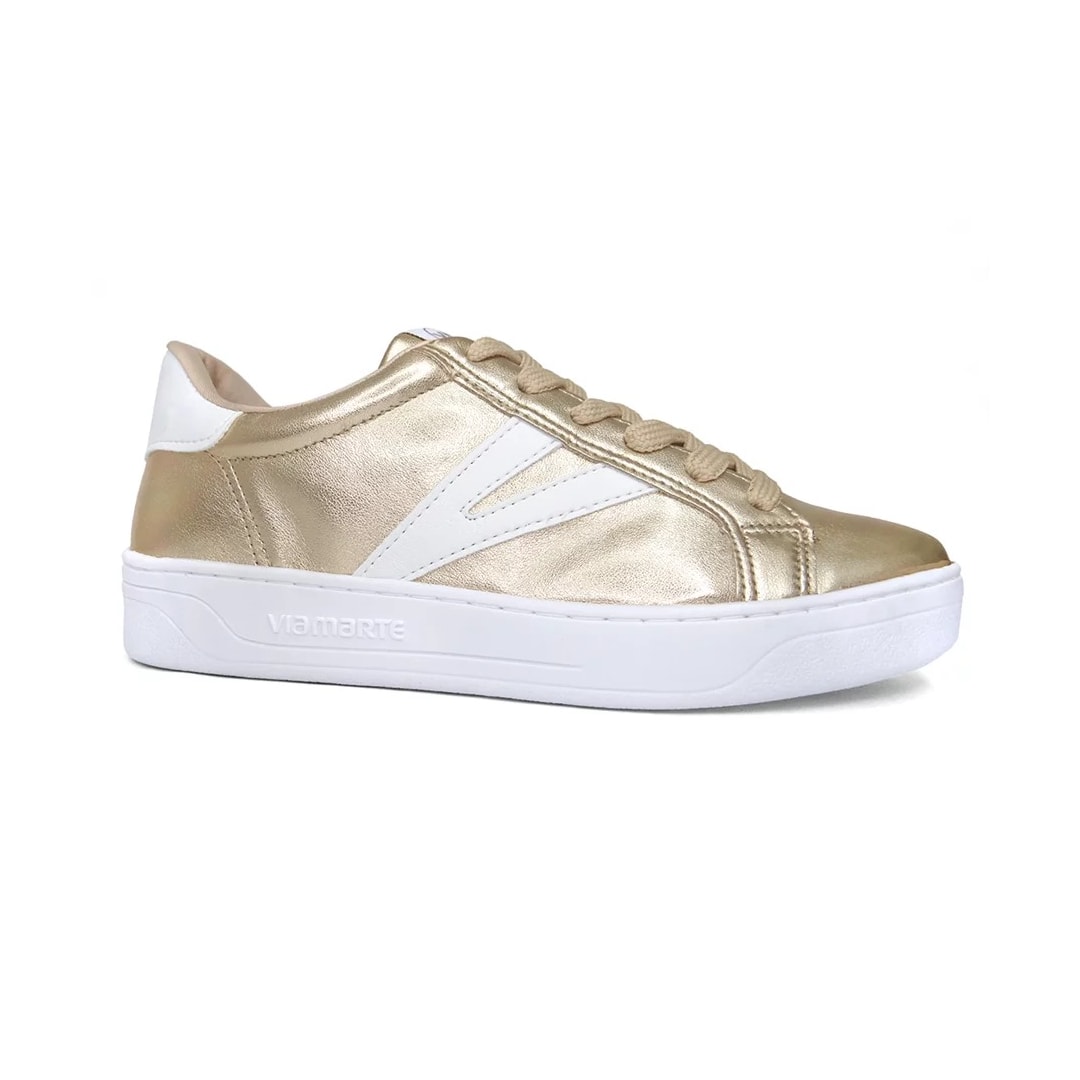 Tênis Via Marte Casual 23-6202-01 Gold/Branco