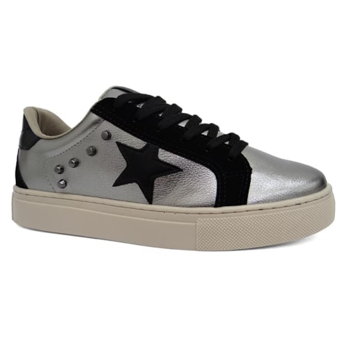 Tenis Via Marte Casual Feminino 082-010 Pewter/Preto/Preto