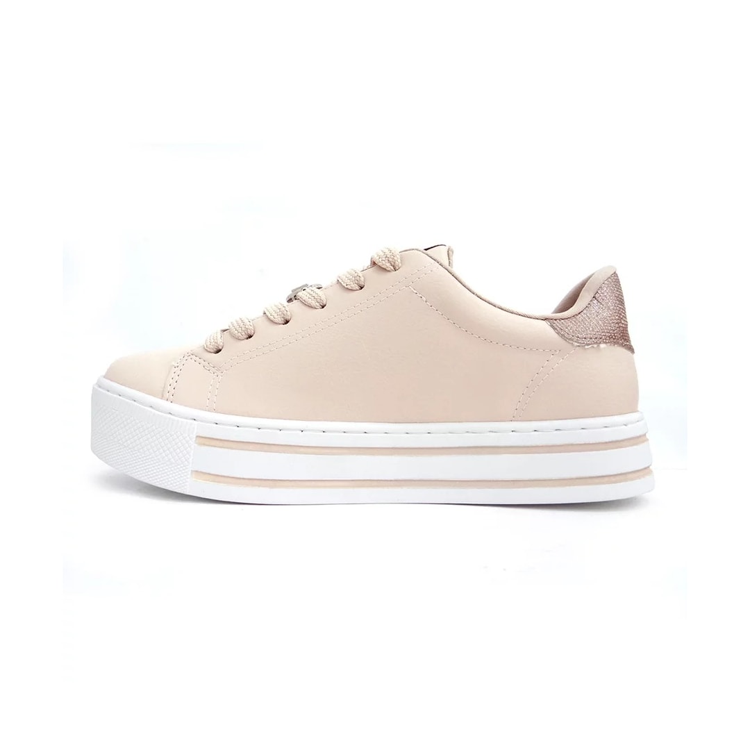 Tênis Via Marte Casual Feminino 23-11807 Aveia/Rouge