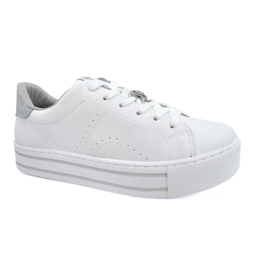 Tenis Via Marte Casual Feminino 23-11807 Branco/Prata