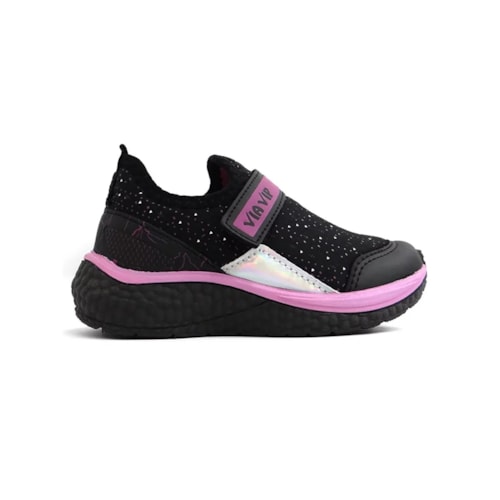 Detalhe - Tênis Via Vip Infantil VV9500 Preto/Rosa