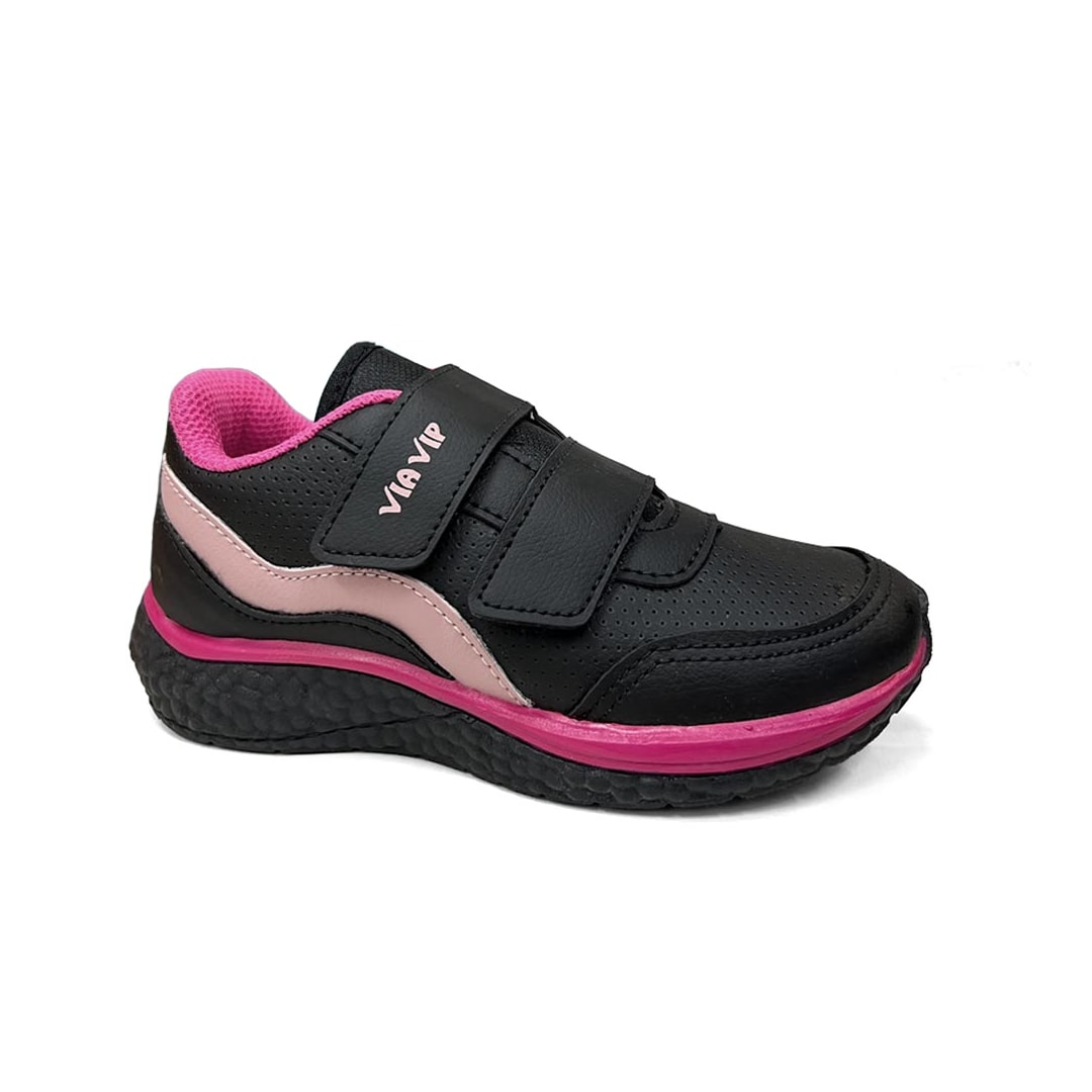 Tênis Via Vip Menina Jogging Sintético Vv9529 Preto