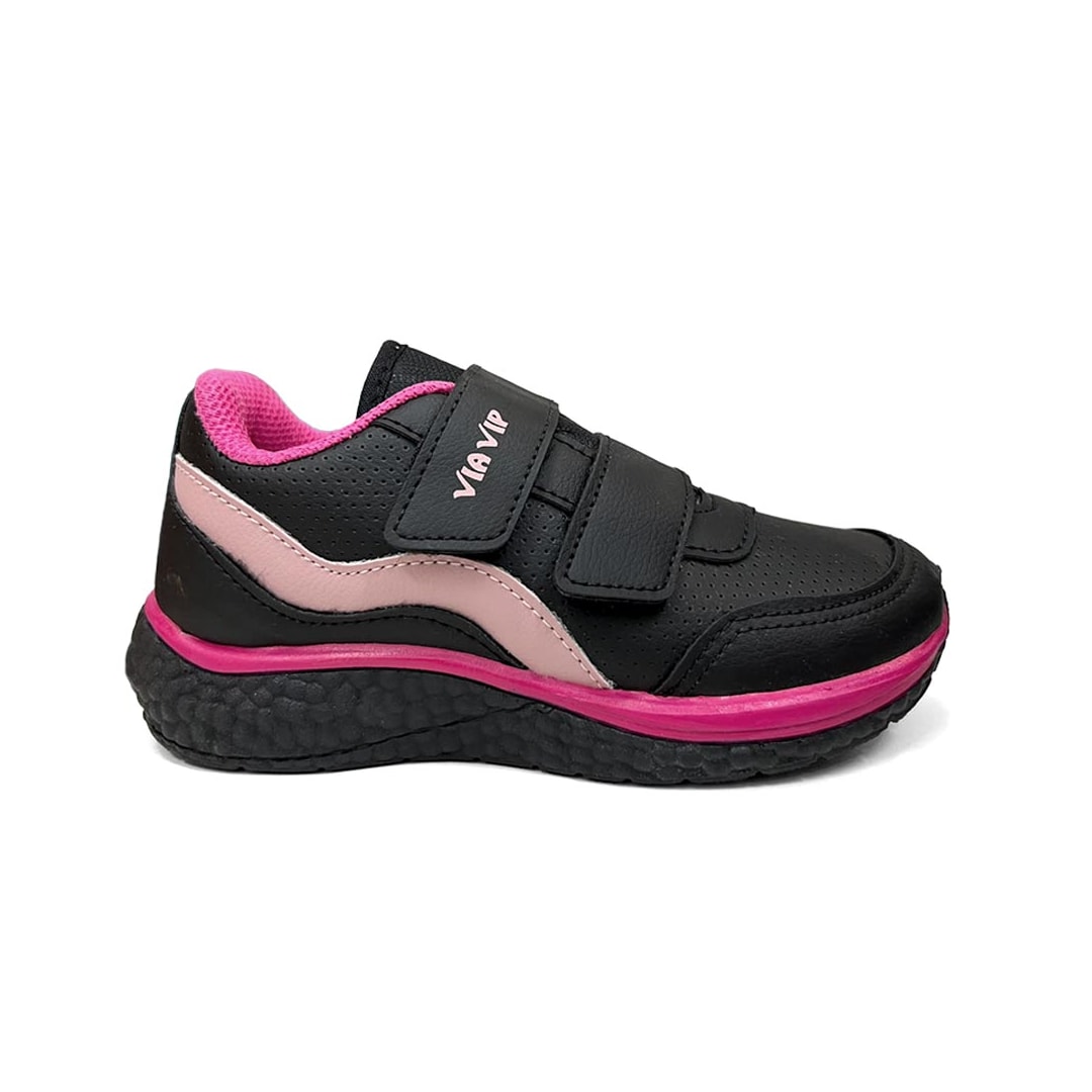 Tênis Via Vip Menina Jogging Sintético Vv9529 Preto
