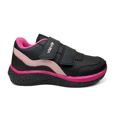 Detalhe - Tênis Via Vip Menina Jogging Sintético Vv9529 Preto