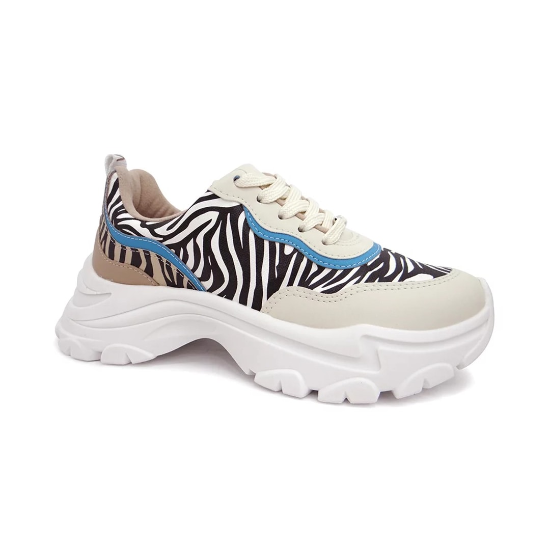Tênis Vizzano Casual Feminino 1414.101 Zebra/Bege/Azul Tênis Vizzano Casual Feminino 1414.101 Zebra/Bege/Azul
