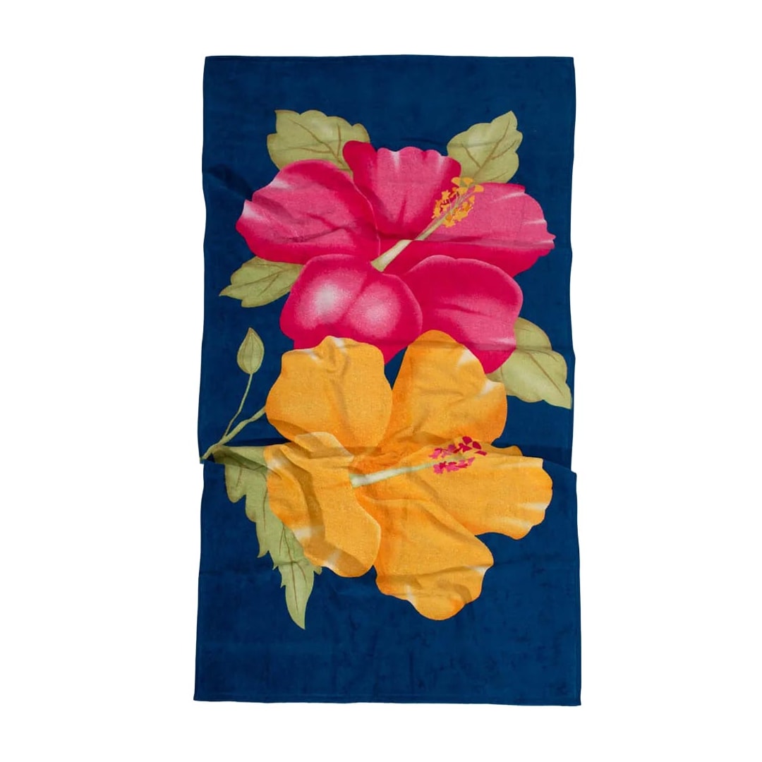 Toalha Bouton Praia Veludo Azul Floral
