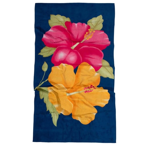 Toalha Bouton Praia Veludo Azul Floral