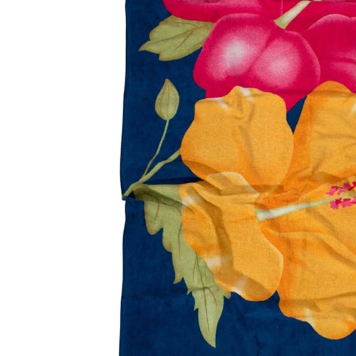 Detalhe - Toalha Bouton Praia Veludo Azul Floral