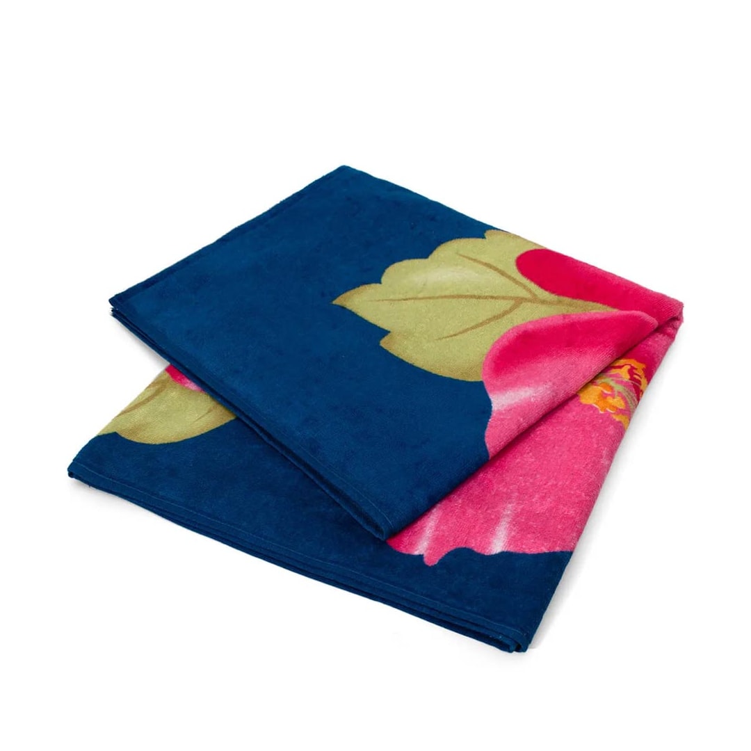 Toalha Bouton Praia Veludo Azul Floral
