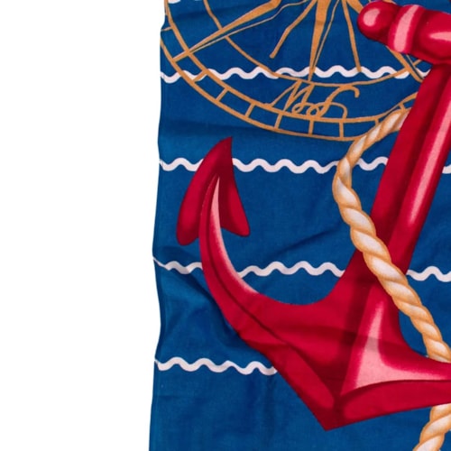 Detalhe - Toalha Bouton Praia Veludo Azul Nautico