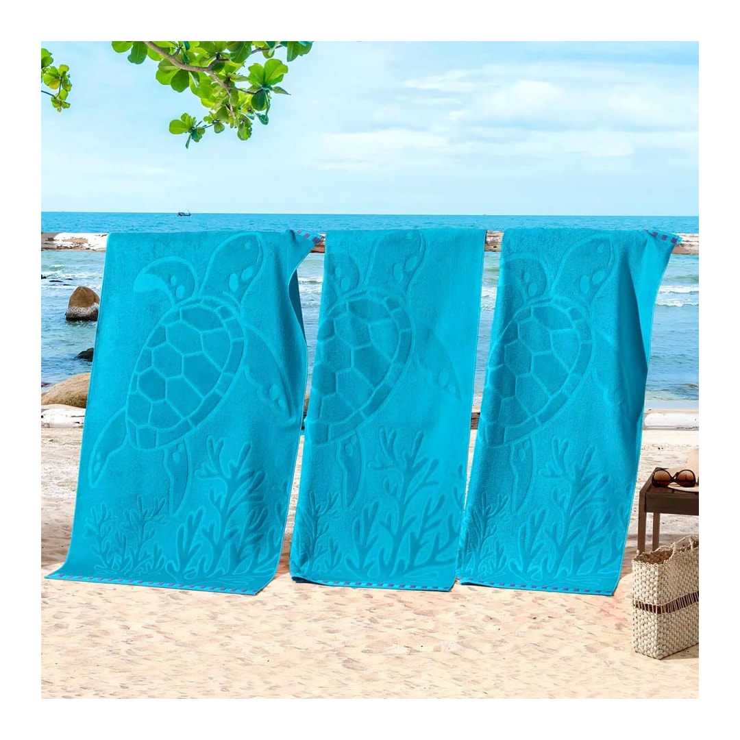 Toalha Bouton Praia Veludo Tartaruga/Azul Topazio