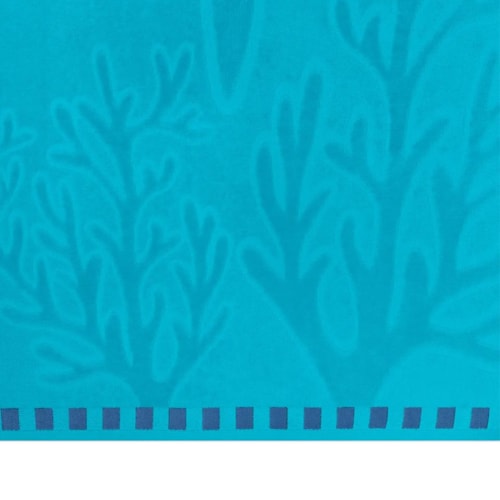 Detalhe - Toalha Bouton Praia Veludo Tartaruga/Azul Topazio