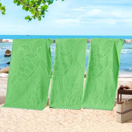 Toalha Bouton Praia Veludo Tartaruga/Verde Salvia