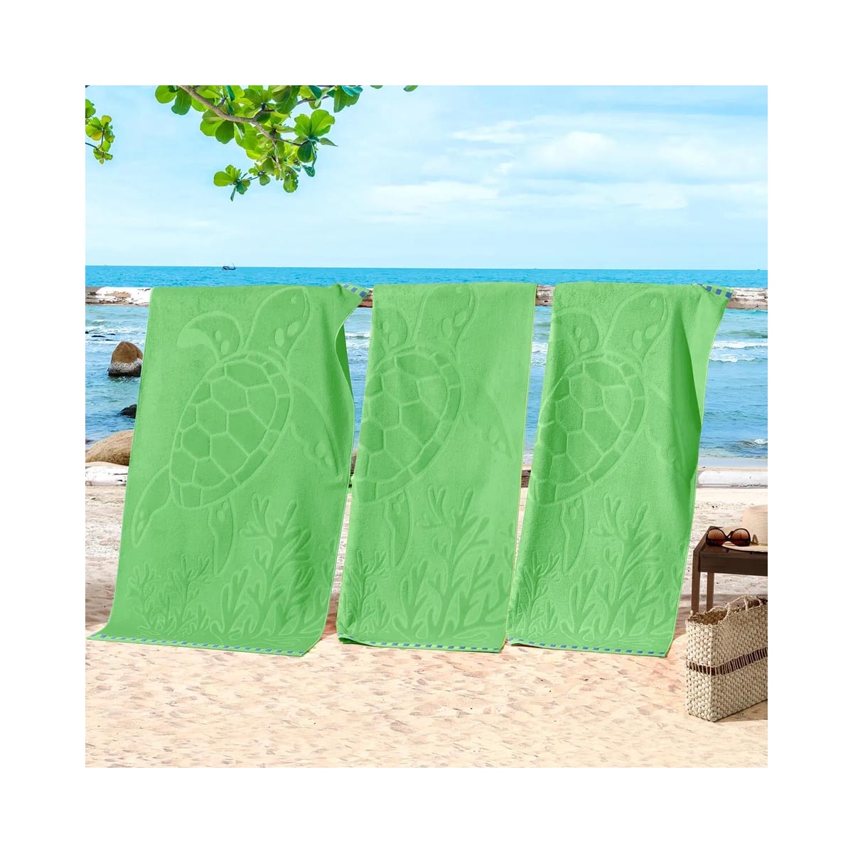 Toalha Bouton Praia Veludo Tartaruga/Verde Salvia Toalha Bouton Praia Veludo Tartaruga/Verde Salvia
