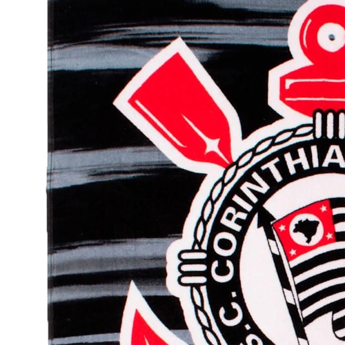 Detalhe - Toalha Bouton Time Veludo Preto Corinthians