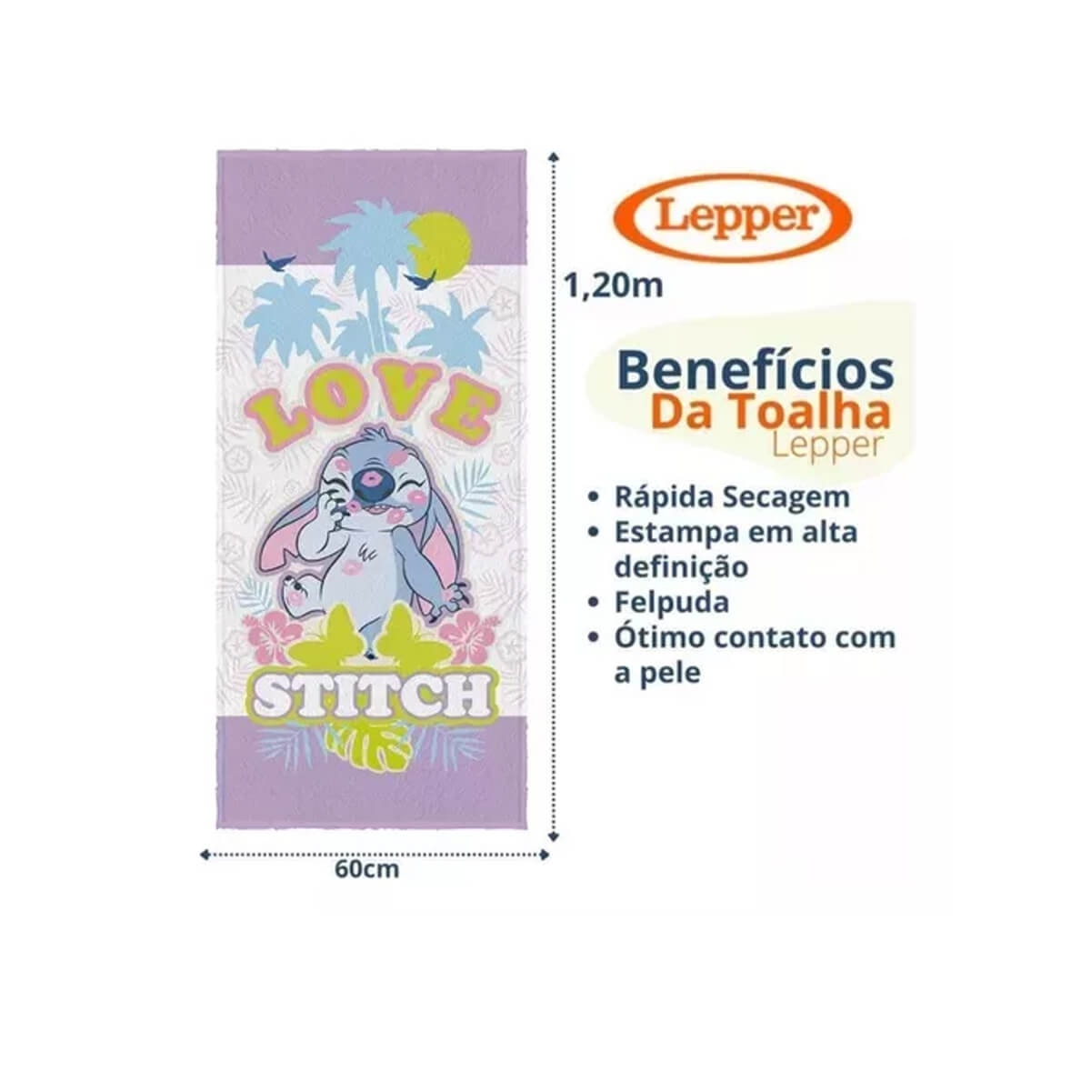 Toalha Lepper Felpuda De Banho Lilas Stitch