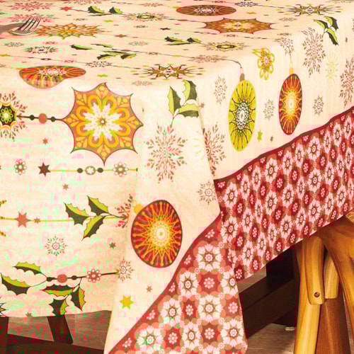 Detalhe - Toalha Lepper Mesa Natal 140X140 Bege