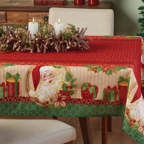 Detalhe - Toalha Mesa Natalina Pop Lepper Vermelho/Papai Noel