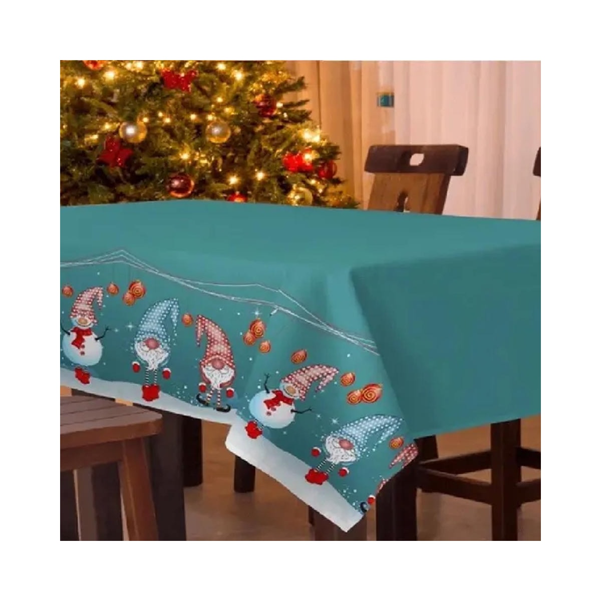 Toalha Teka Mesa 140X210 Natalina Verde Toalha Teka Mesa 140X210 Natalina Verde