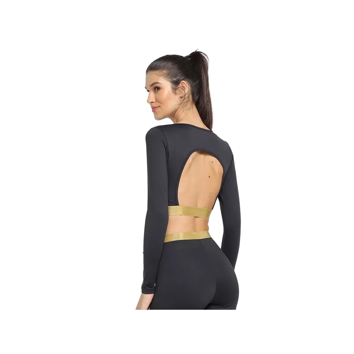 Top Rainha Feminino Manga Longa Elastica 4421072 Preto/Dourado