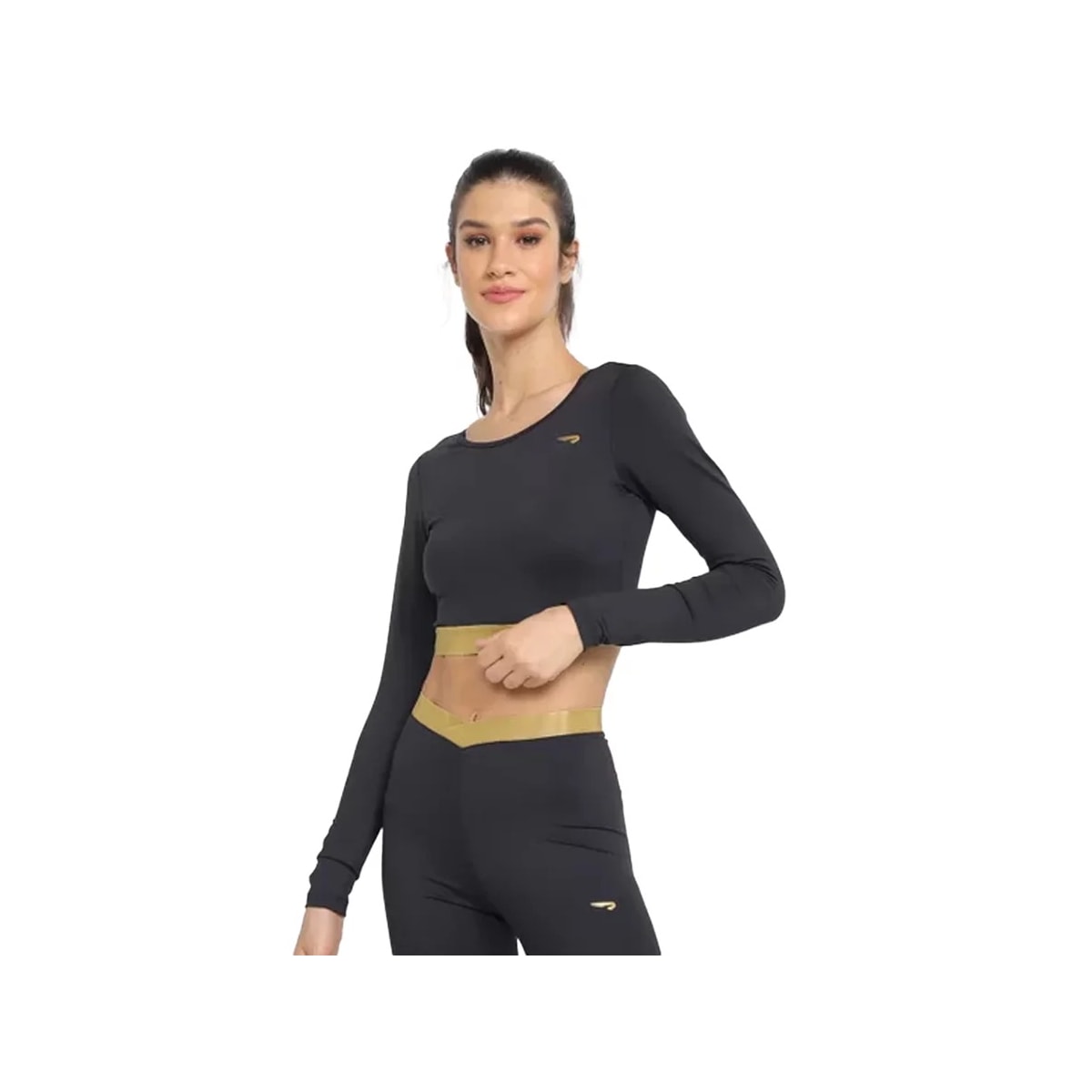 Top Rainha Feminino Manga Longa Elastica 4421072 Preto/Dourado Top Rainha Feminino Manga Longa Elastica 4421072 Preto/Dourado