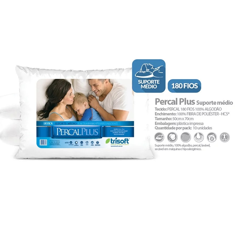 Travesseiro Trisoft Percal Plus Trapett Branco