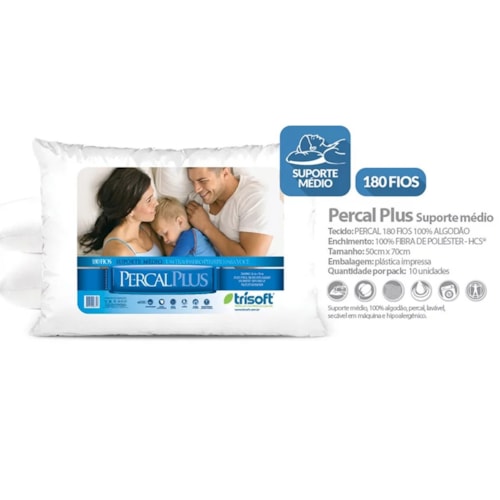 Detalhe - Travesseiro Trisoft Percal Plus Trapett Branco