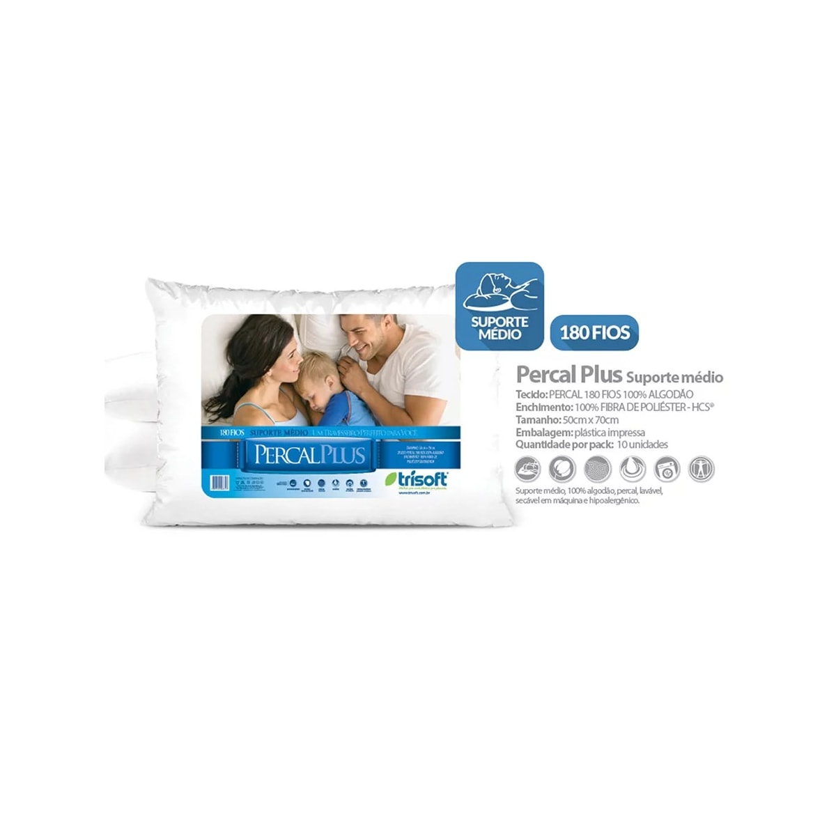 Travesseiro Trisoft Percal Plus Trapett Branco Travesseiro Trisoft Percal Plus Trapett Branco