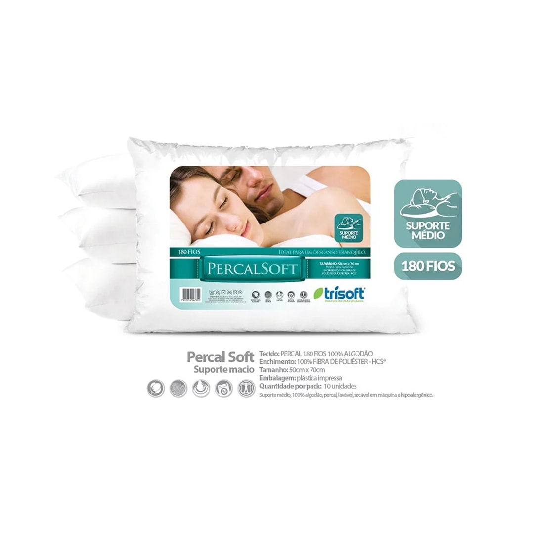 Travesseiro Trisoft Percal Soft Trapett Branco Travesseiro Trisoft Percal Soft Trapett Branco