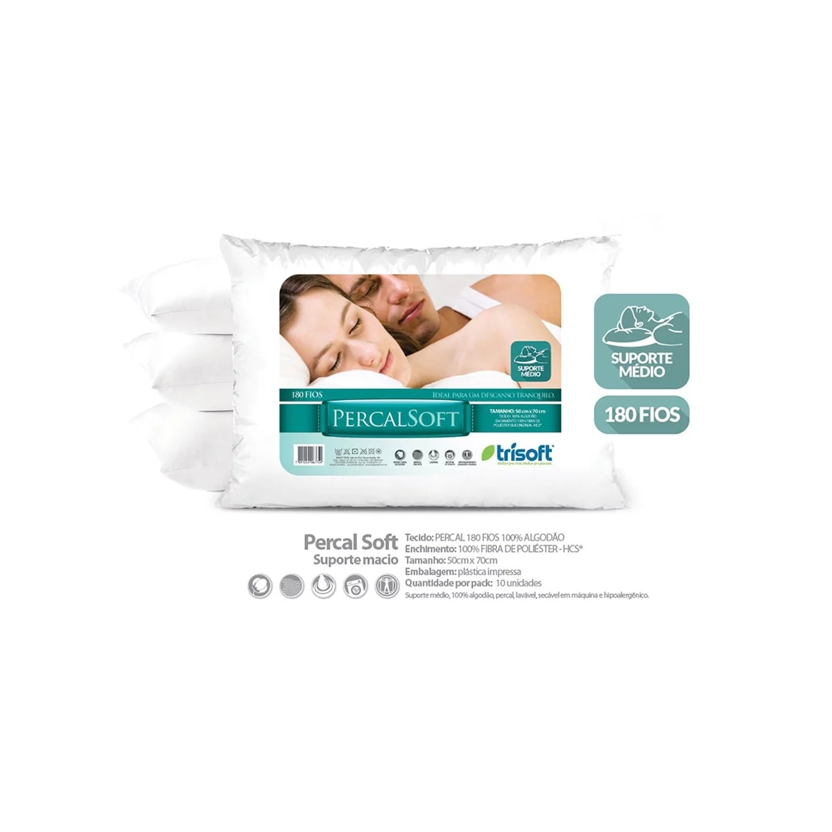 Travesseiro Trisoft Percal Soft Trapett Branco Travesseiro Trisoft Percal Soft Trapett Branco