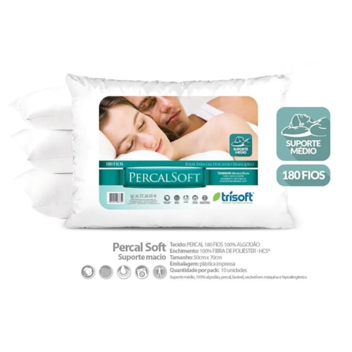 Detalhe - Travesseiro Trisoft Percal Soft Trapett Branco