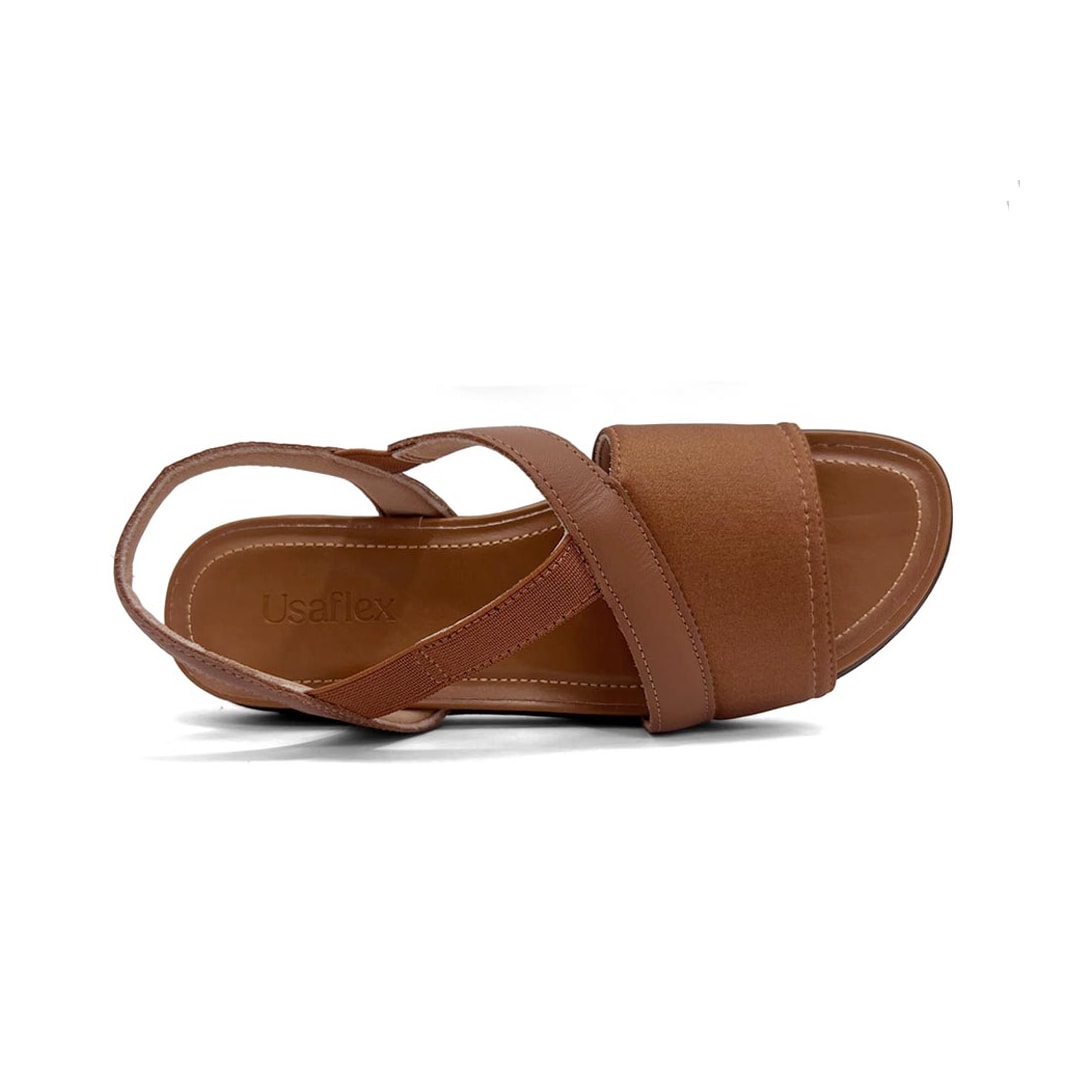 Usaflex Sandalia Feminina Elastano Conforto Couro Aa3008 Canela