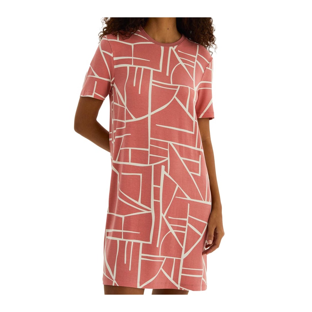 Vestido Hering Curto Meia Manga Em Viscose 0Bgd Goiaba