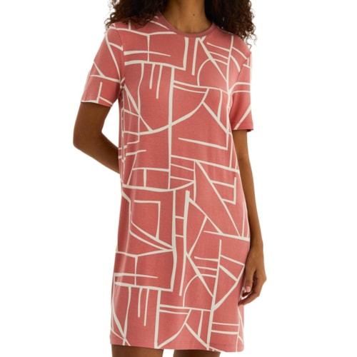 Vestido Hering Curto Meia Manga Em Viscose 0Bgd Goiaba
