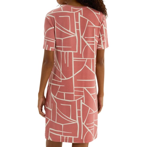 Detalhe - Vestido Hering Curto Meia Manga Em Viscose 0Bgd Goiaba