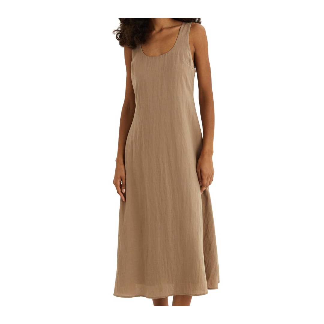 Vestido Hering Midi Sem Manga Em Liocel K6uz Caqui