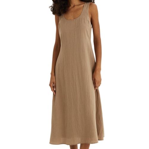 Vestido Hering Midi Sem Manga Em Liocel K6uz Caqui