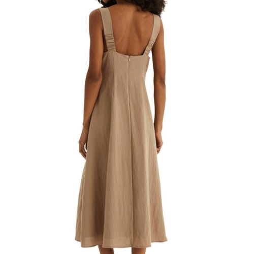 Detalhe - Vestido Hering Midi Sem Manga Em Liocel K6uz Caqui