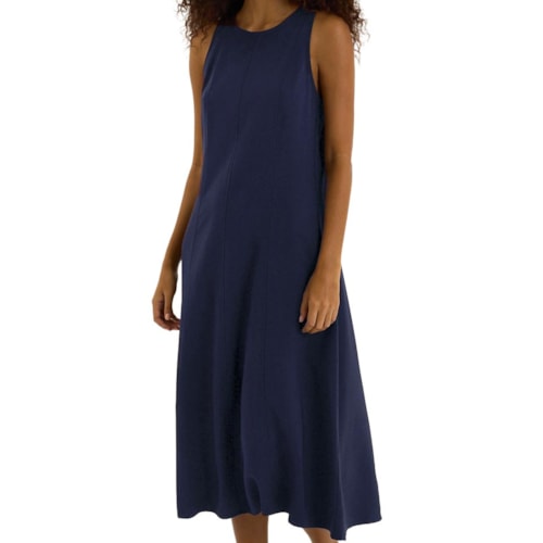 Vestido Hering Midi Trapézio Em Viscose K6UY Marinho