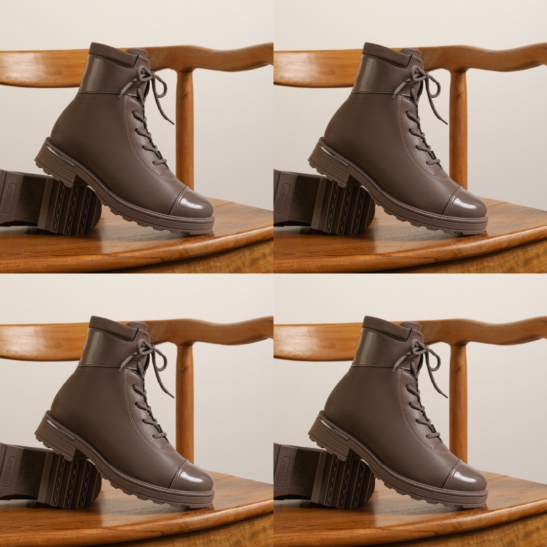 Close no acabamento premium e texturizado de uma bota Piccadilly